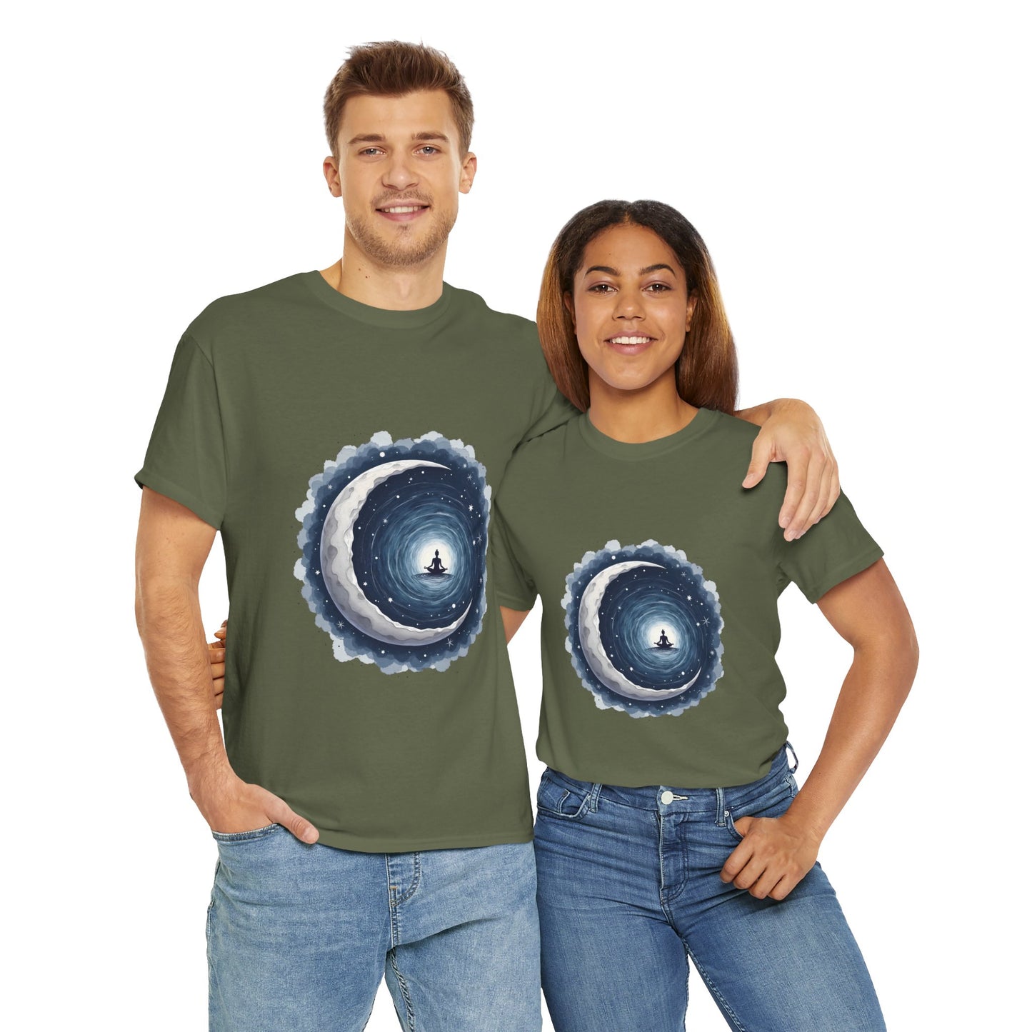 Celestial Moon Unisex Heavy Cotton Tee - Cosmic Graphic Shirt, Casualwear, Gift for Stargazers, Astronomy Enthusiasts, Unique Tee