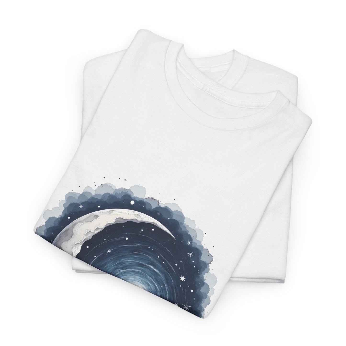 Celestial Moon Unisex Heavy Cotton Tee - Cosmic Graphic Shirt, Casualwear, Gift for Stargazers, Astronomy Enthusiasts, Unique Tee