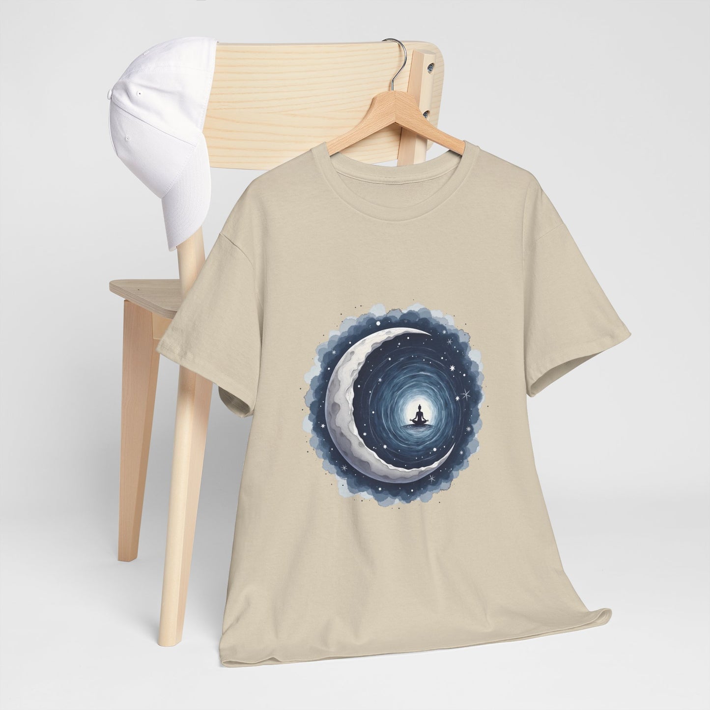 Celestial Moon Unisex Heavy Cotton Tee - Cosmic Graphic Shirt, Casualwear, Gift for Stargazers, Astronomy Enthusiasts, Unique Tee