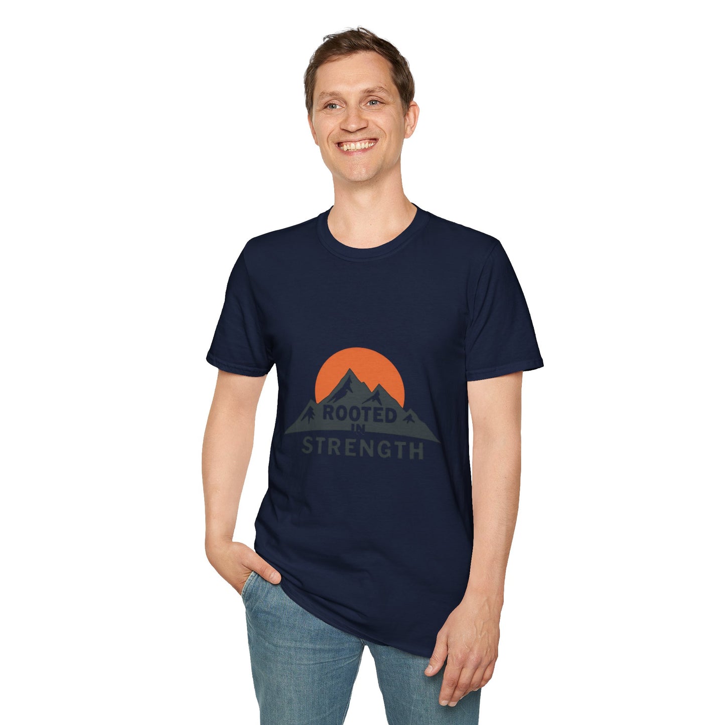 Mountain-Themed Unisex T-Shirt - Rooted in Strength, Inspirational Tee, Outdoor Adventure Shirt, Gift for Nature Lovers, Casual Wear