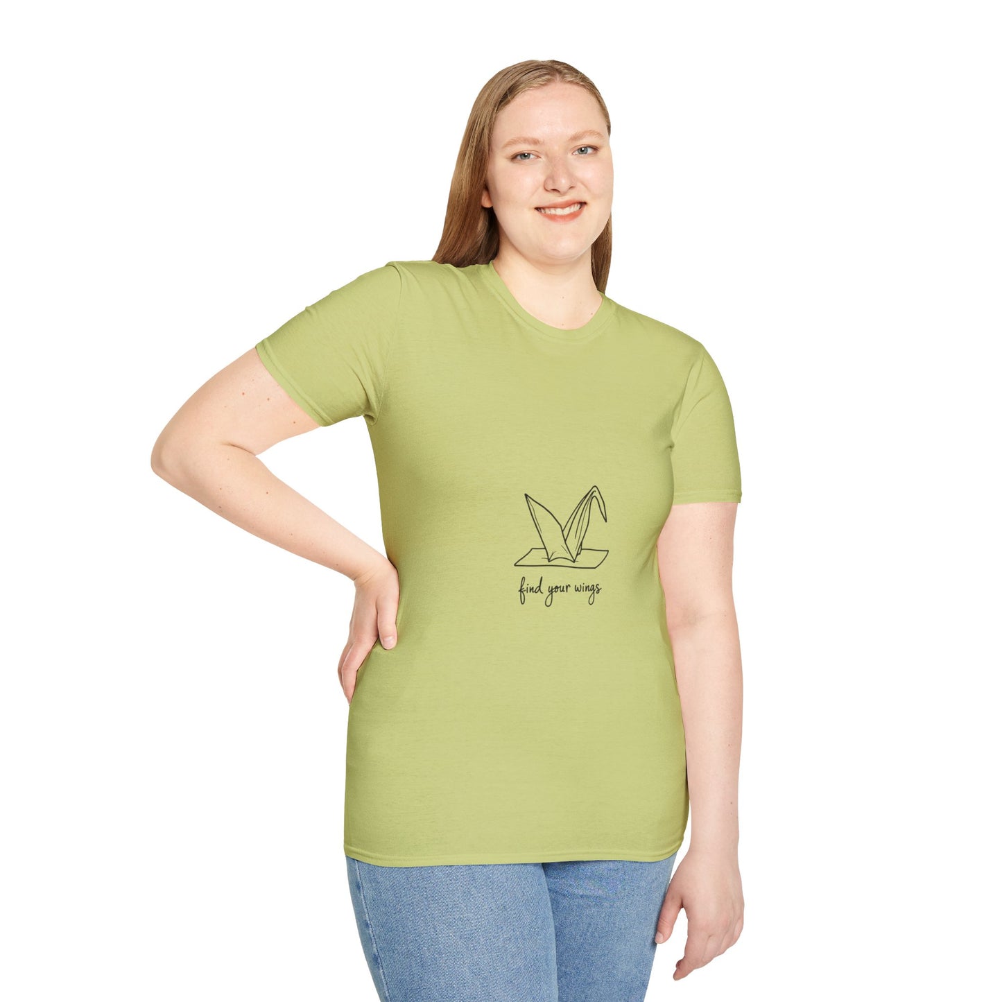 Inspirational Origami Crane T-Shirt, Find Your Wings Quote Tee, Unisex Softstyle Shirt, Gift for Her, Motivation Apparel, Casual Wear