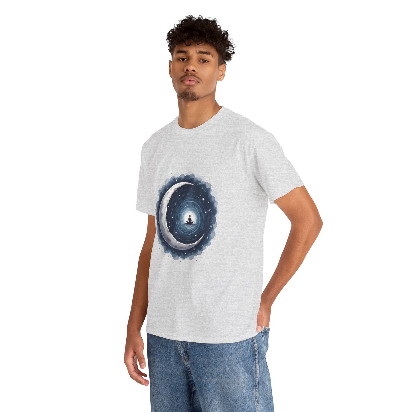 Celestial Moon Unisex Heavy Cotton Tee - Cosmic Graphic Shirt, Casualwear, Gift for Stargazers, Astronomy Enthusiasts, Unique Tee