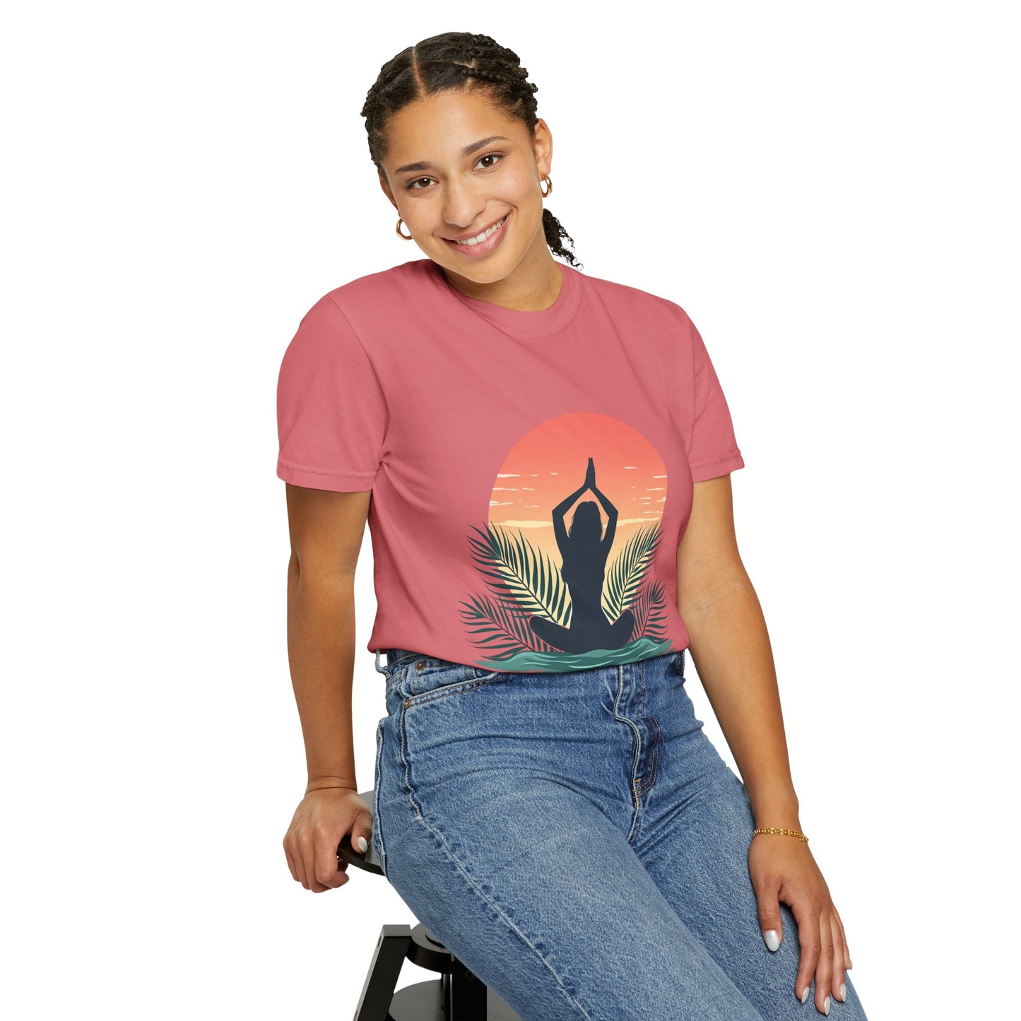 Sunset Yoga T-Shirt, Relaxed Fit Tee for Beach Lovers, Gift for Yoga Enthusiasts, Summer Apparel, Eco-Friendly Fashion
