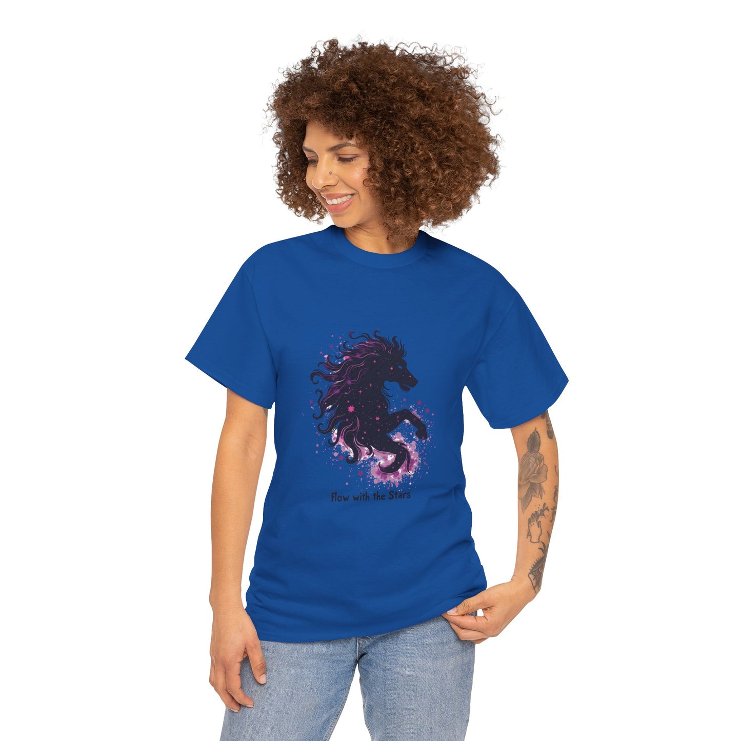 Flow with the Stars Unisex Heavy Cotton Tee - Celestial Horse Design