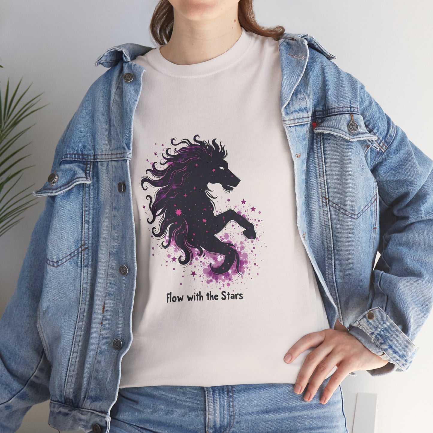 Flow with the Stars Unisex Heavy Cotton Tee - Celestial Horse Design