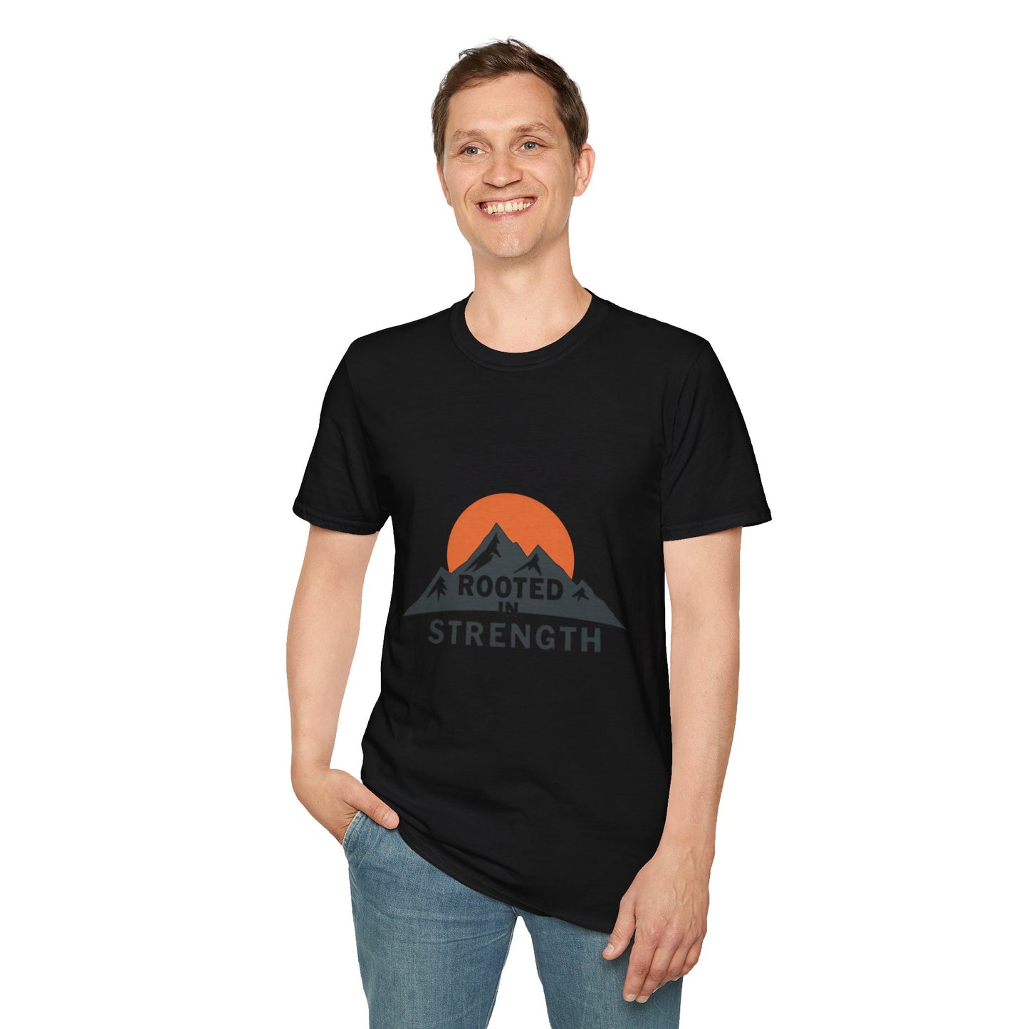 Mountain-Themed Unisex T-Shirt - Rooted in Strength, Inspirational Tee, Outdoor Adventure Shirt, Gift for Nature Lovers, Casual Wear