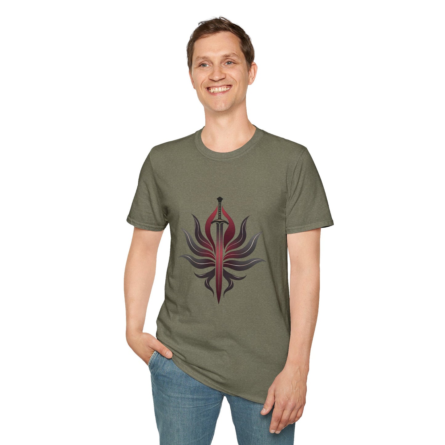 Stylish Unisex Graphic Tee with Sword Design, Casual Wear, Perfect for Gamers, Unique Gift for Birthdays, Summer Festivals