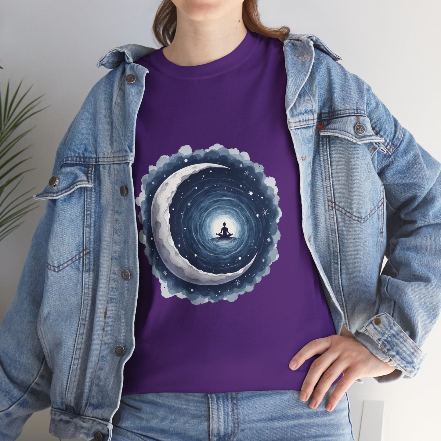 Celestial Moon Unisex Heavy Cotton Tee - Cosmic Graphic Shirt, Casualwear, Gift for Stargazers, Astronomy Enthusiasts, Unique Tee