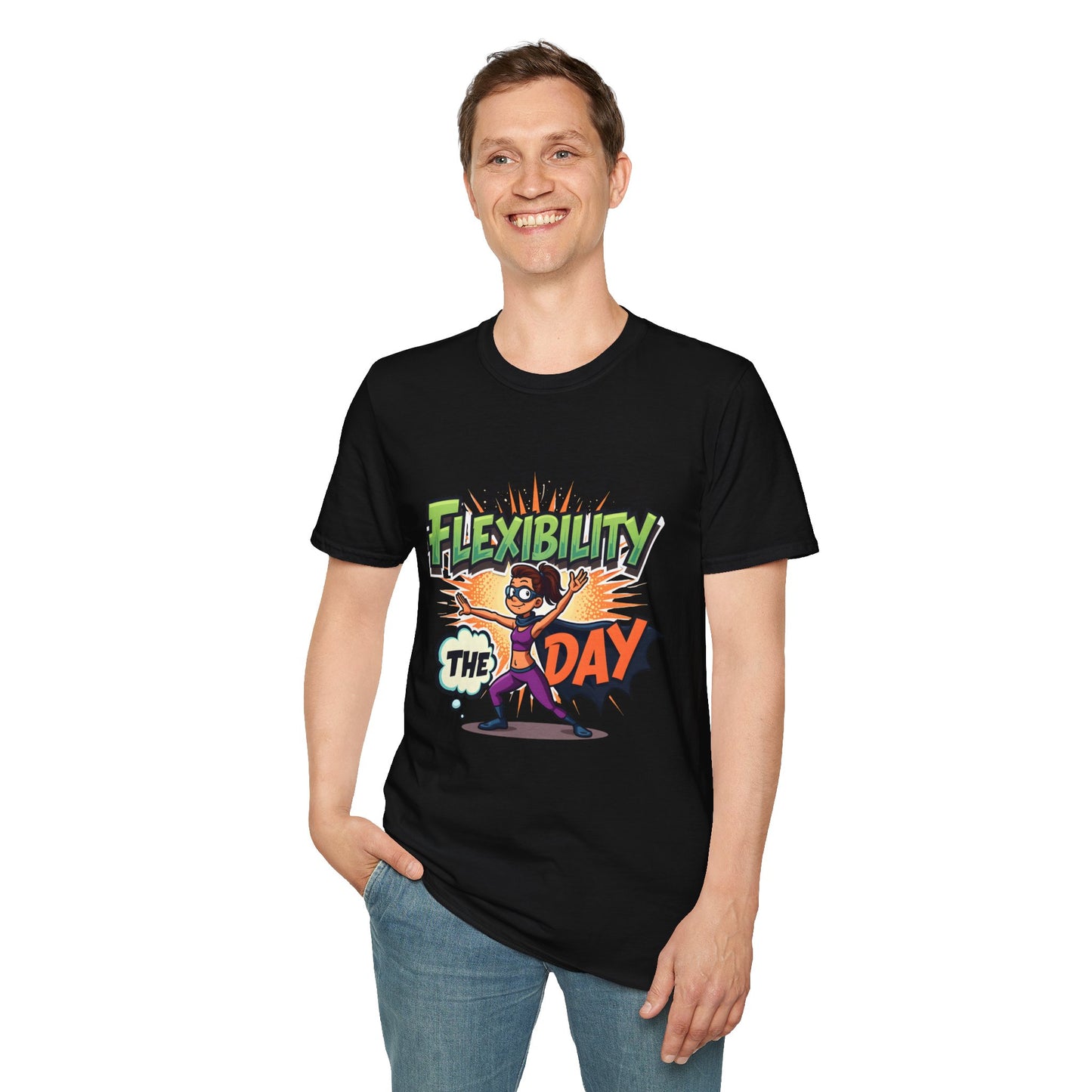 Flexibility Day Unisex T-Shirt, Fun Cartoon Tee, Gift for Fitness Enthusiasts, Motivational Wear, Casual Everyday Apparel
