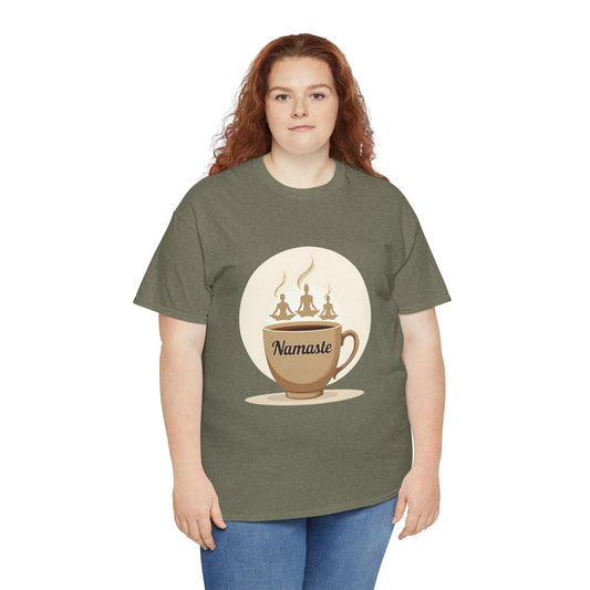 Namaste Coffee Unisex Heavy Cotton Tee - Relaxed Fit, Mindfulness Apparel