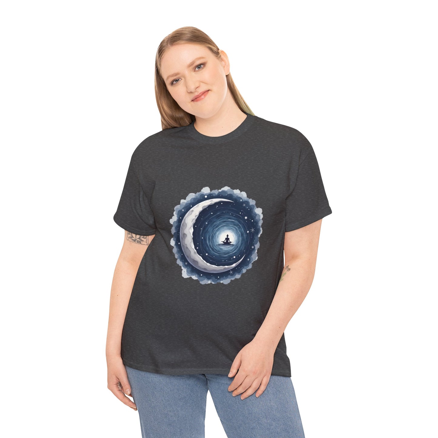 Celestial Moon Unisex Heavy Cotton Tee - Cosmic Graphic Shirt, Casualwear, Gift for Stargazers, Astronomy Enthusiasts, Unique Tee