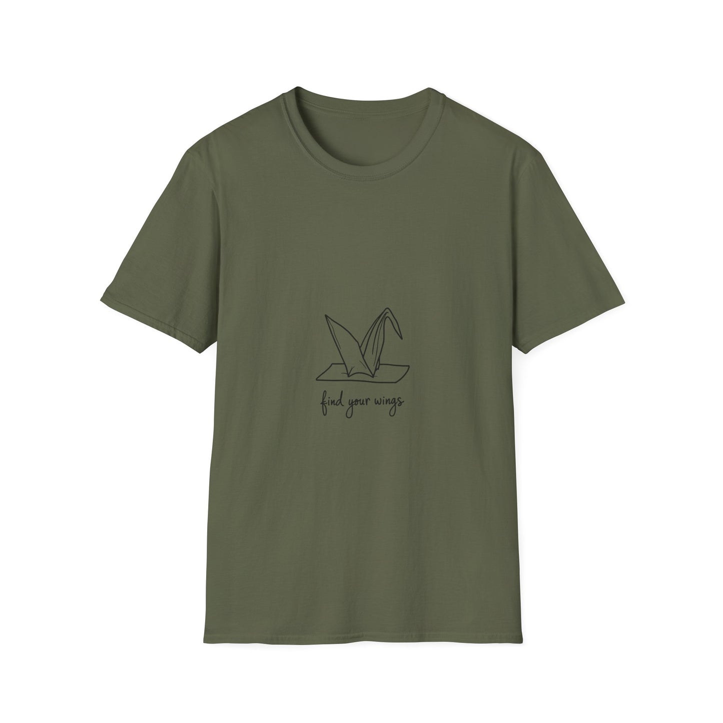 Inspirational Origami Crane T-Shirt, Find Your Wings Quote Tee, Unisex Softstyle Shirt, Gift for Her, Motivation Apparel, Casual Wear