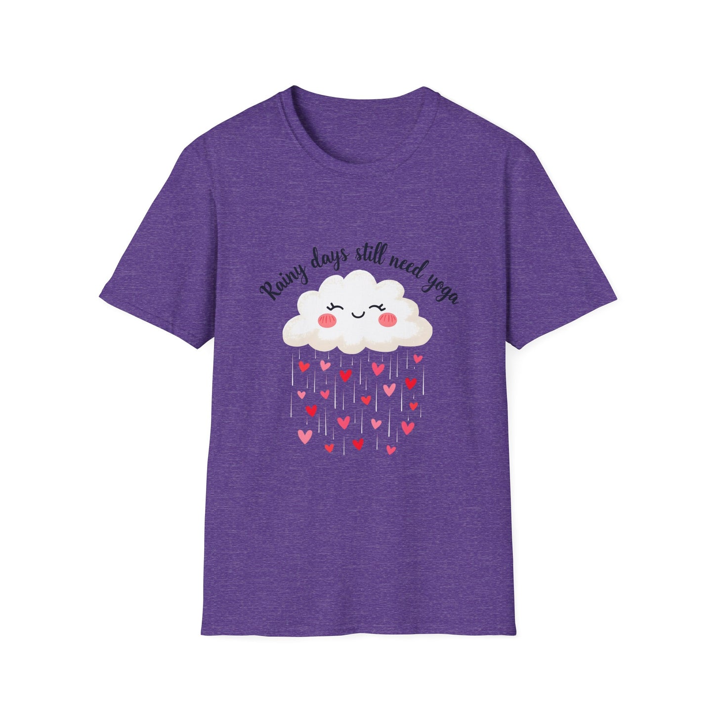 Cute Rainy Day Yoga T-Shirt, Unisex Softstyle Tee, Yoga Lover Gift, Casual Wear, Inspirational Shirt, Heart Design
