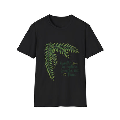 Breathe in Nature Unisex Softstyle T-Shirt - Peaceful Green Leaf Design