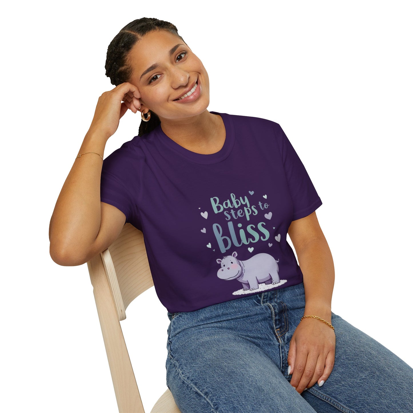 Baby Steps to Bliss Hippo T-Shirt, Cute Animal Tee, Gift for Kids, Fun Family Outing Shirt, Casual Everyday Wear