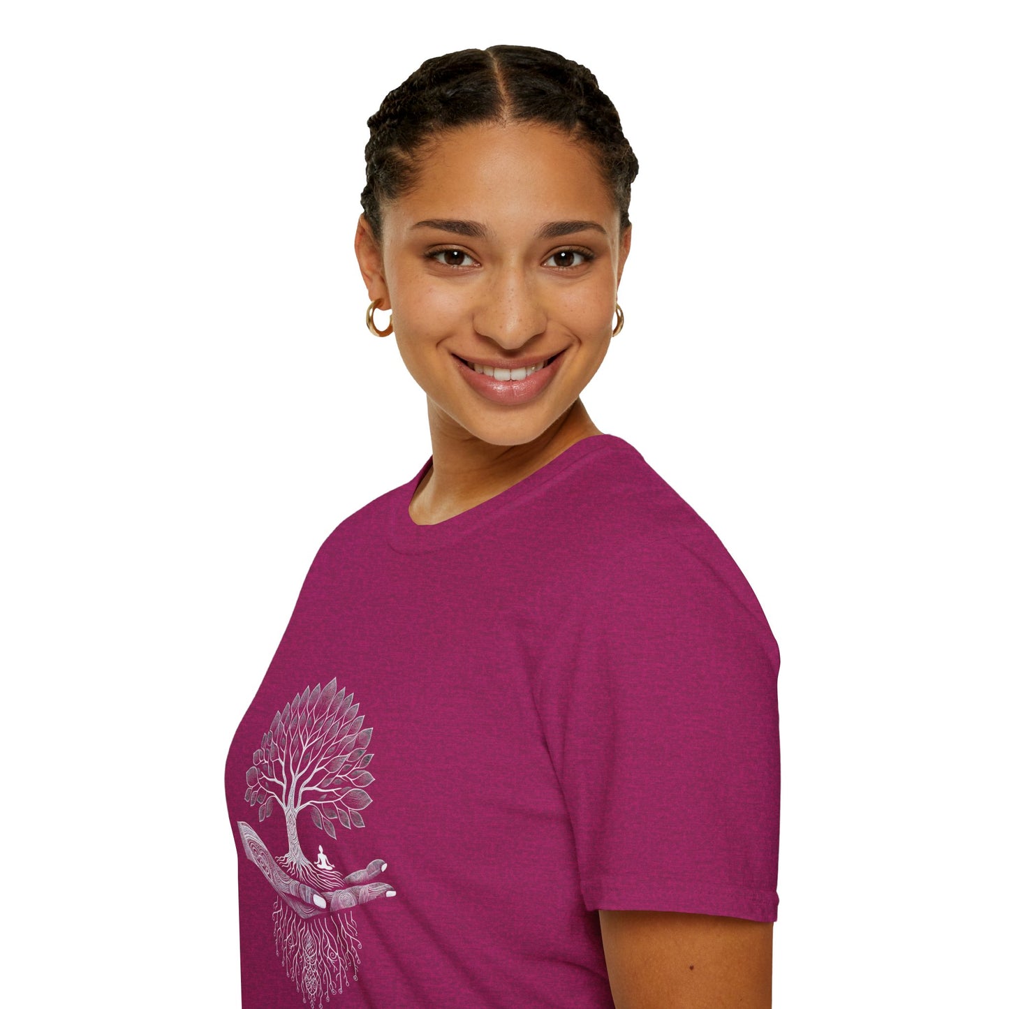 Nature's Embrace Unisex Softstyle T-Shirt - Tree and Hand Design