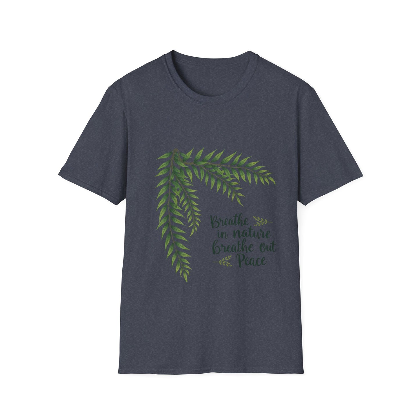 Breathe in Nature Unisex Softstyle T-Shirt - Peaceful Green Leaf Design