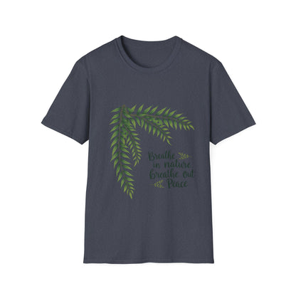 Breathe in Nature Unisex Softstyle T-Shirt - Peaceful Green Leaf Design
