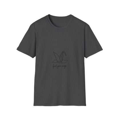 Inspirational Origami Crane T-Shirt, Find Your Wings Quote Tee, Unisex Softstyle Shirt, Gift for Her, Motivation Apparel, Casual Wear