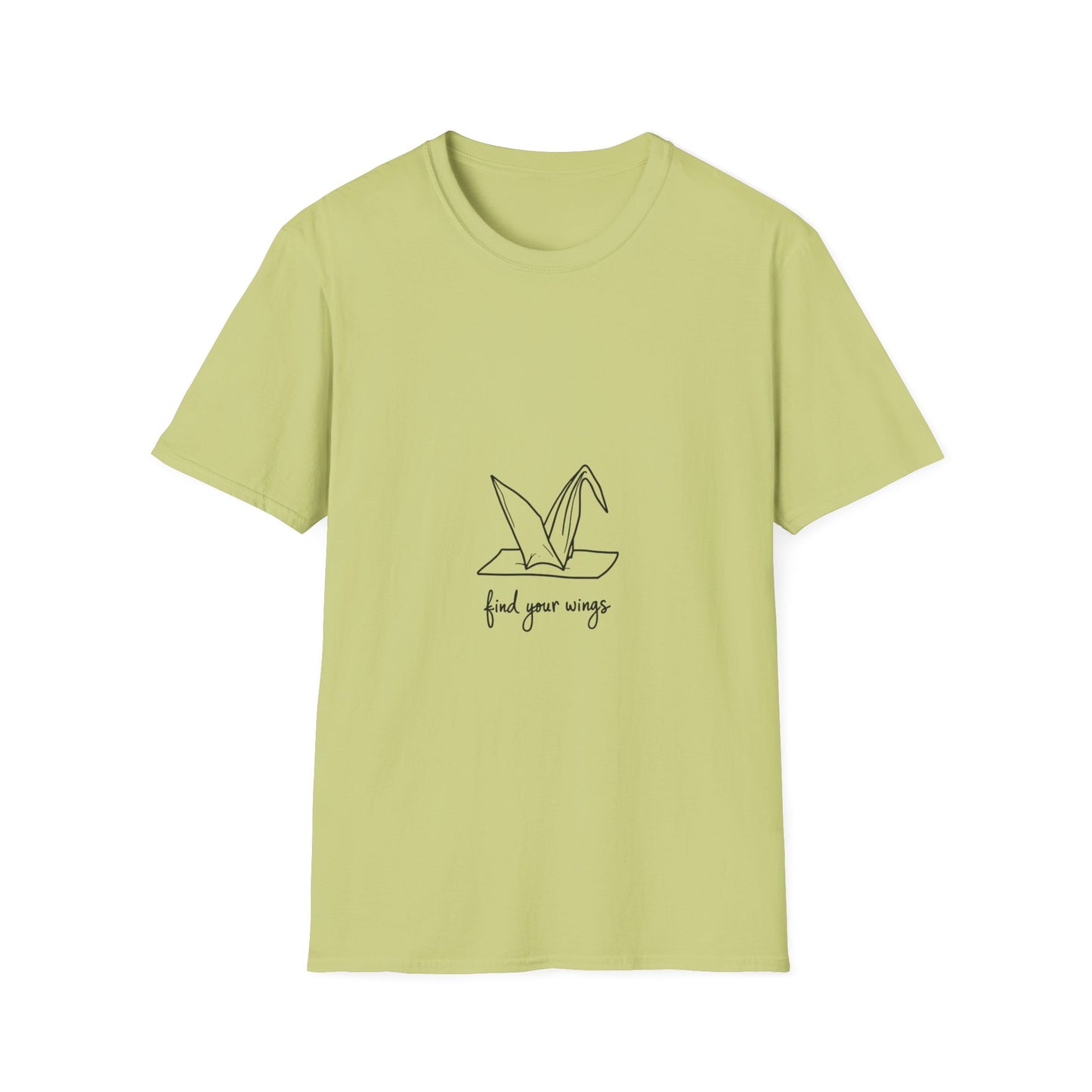 Inspirational Origami Crane T-Shirt, Find Your Wings Quote Tee, Unisex Softstyle Shirt, Gift for Her, Motivation Apparel, Casual Wear