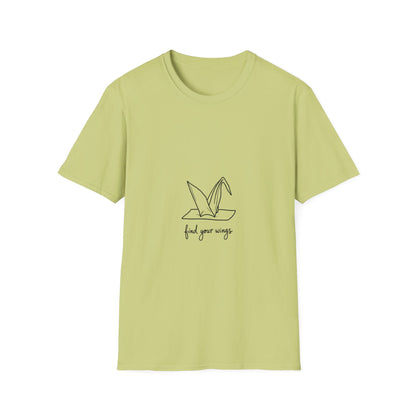 Inspirational Origami Crane T-Shirt, Find Your Wings Quote Tee, Unisex Softstyle Shirt, Gift for Her, Motivation Apparel, Casual Wear