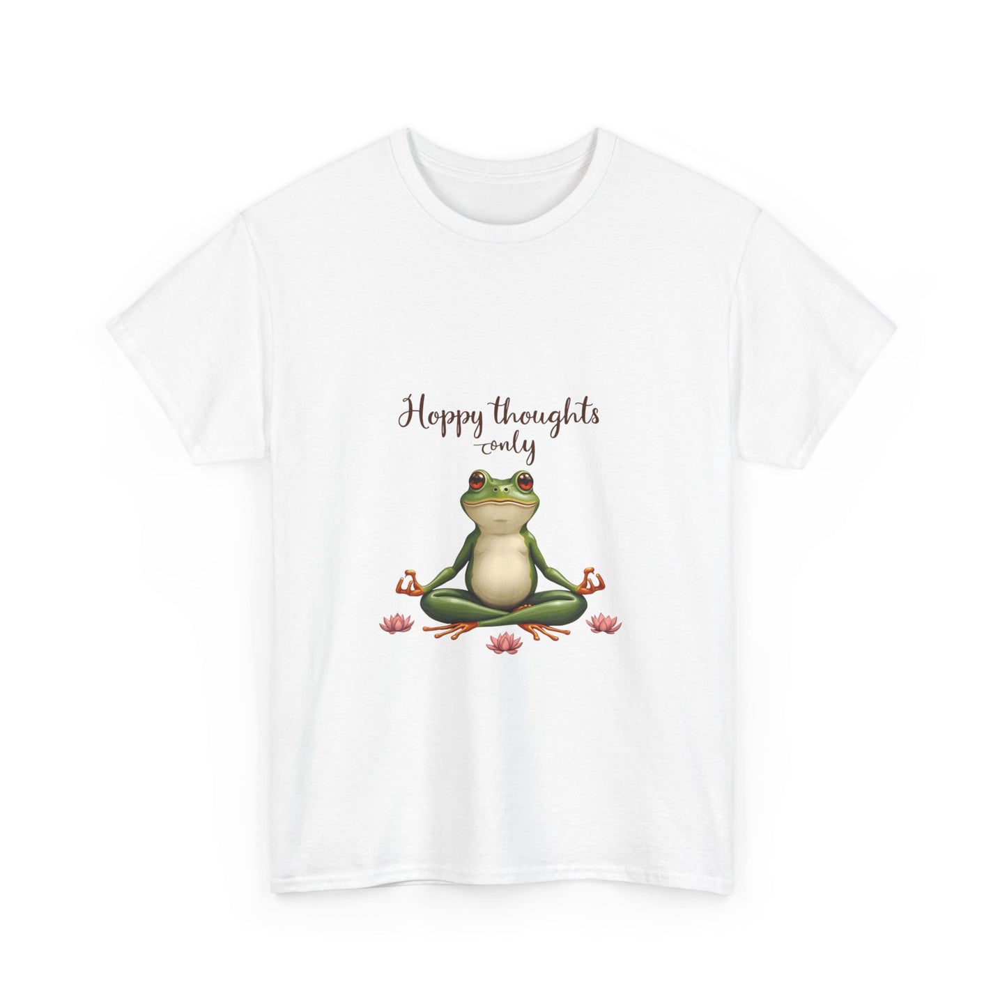 Happy Thoughts Frog Unisex Heavy Cotton Tee, Cute Animal Shirt, Meditation Apparel, Positive Vibes Tee, Gift for Yogis, Relaxed Style Tee