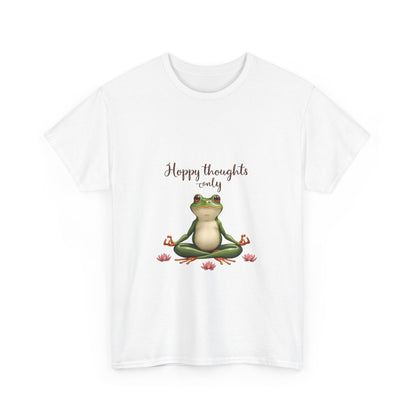 Happy Thoughts Frog Unisex Heavy Cotton Tee, Cute Animal Shirt, Meditation Apparel, Positive Vibes Tee, Gift for Yogis, Relaxed Style Tee