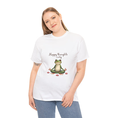 Happy Thoughts Frog Unisex Heavy Cotton Tee, Cute Animal Shirt, Meditation Apparel, Positive Vibes Tee, Gift for Yogis, Relaxed Style Tee