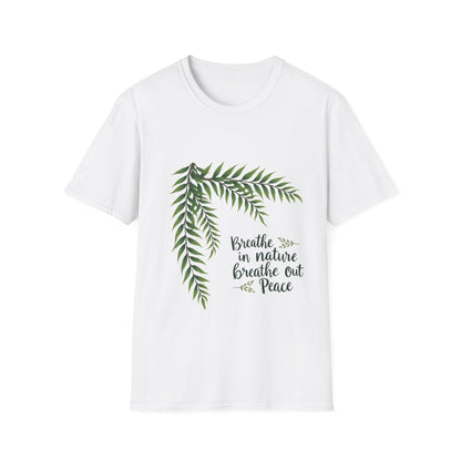 Breathe in Nature Unisex Softstyle T-Shirt - Peaceful Green Leaf Design