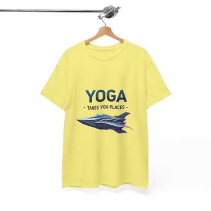 Yoga Takes You Places Unisex Heavy Cotton Tee, Comfortable Graphic T-Shirt, Yoga Lover Gift, Casual Wear, Birthday Present, Fitness Apparel