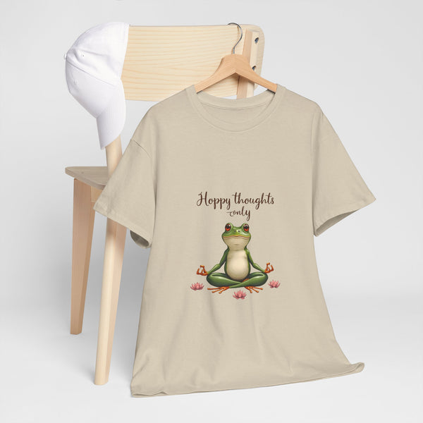 Happy Thoughts Frog Unisex Heavy Cotton Tee, Cute Animal Shirt, Meditation Apparel, Positive Vibes Tee, Gift for Yogis, Relaxed Style Tee