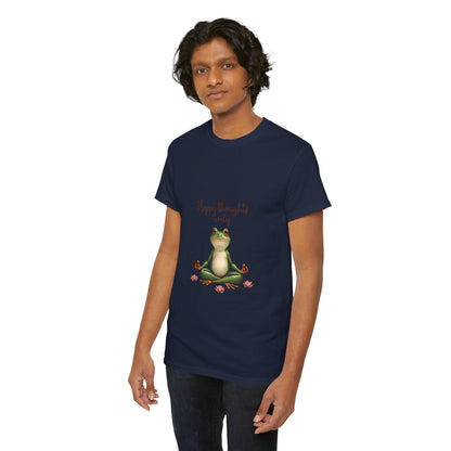 Happy Thoughts Frog Unisex Heavy Cotton Tee, Cute Animal Shirt, Meditation Apparel, Positive Vibes Tee, Gift for Yogis, Relaxed Style Tee