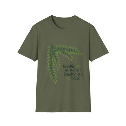 Breathe in Nature Unisex Softstyle T-Shirt - Peaceful Green Leaf Design