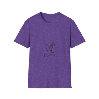 Inspirational Origami Crane T-Shirt, Find Your Wings Quote Tee, Unisex Softstyle Shirt, Gift for Her, Motivation Apparel, Casual Wear