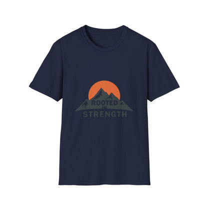 Mountain-Themed Unisex T-Shirt - Rooted in Strength, Inspirational Tee, Outdoor Adventure Shirt, Gift for Nature Lovers, Casual Wear