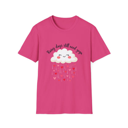 Cute Rainy Day Yoga T-Shirt, Unisex Softstyle Tee, Yoga Lover Gift, Casual Wear, Inspirational Shirt, Heart Design