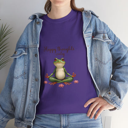 Happy Thoughts Frog Unisex Heavy Cotton Tee, Cute Animal Shirt, Meditation Apparel, Positive Vibes Tee, Gift for Yogis, Relaxed Style Tee