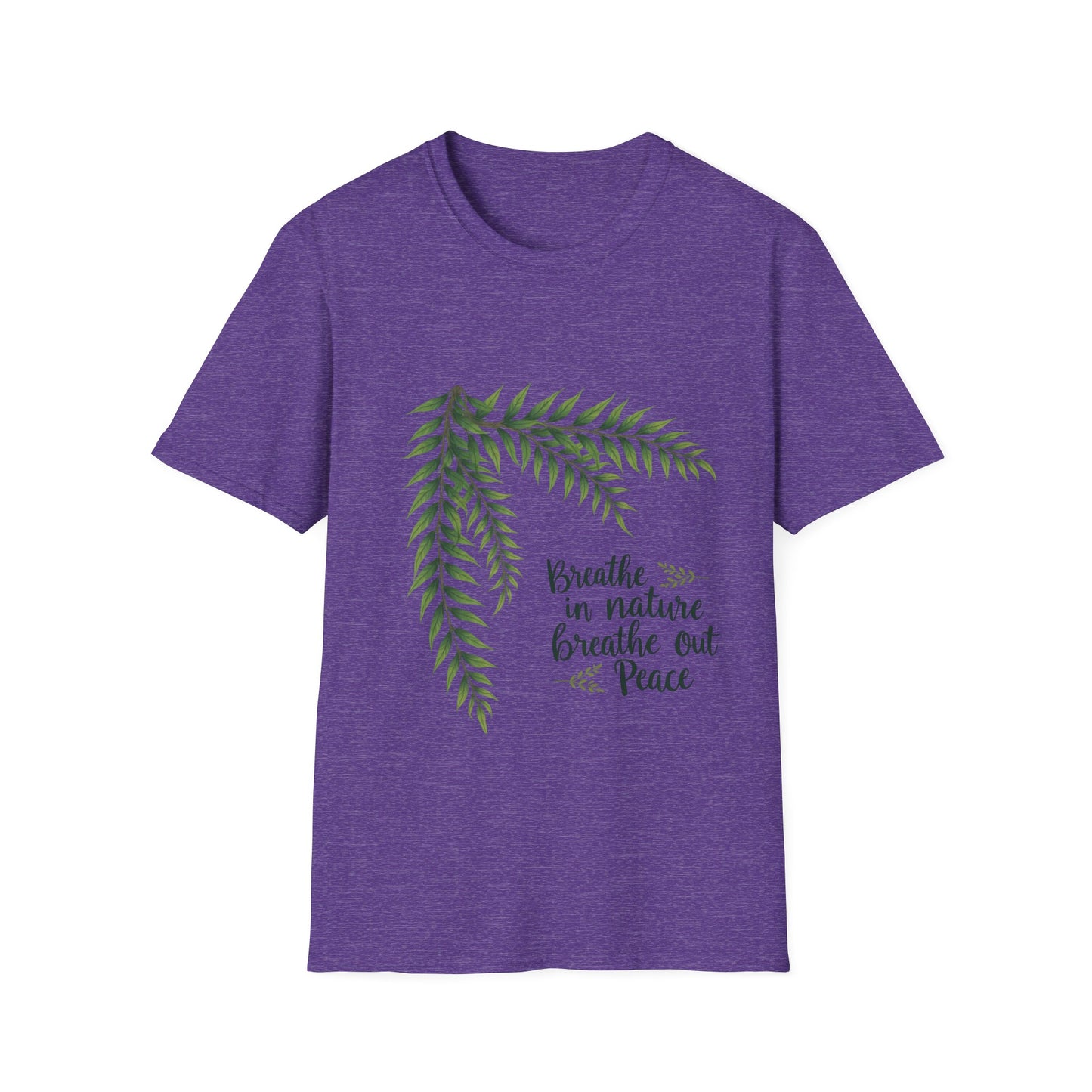 Breathe in Nature Unisex Softstyle T-Shirt - Peaceful Green Leaf Design