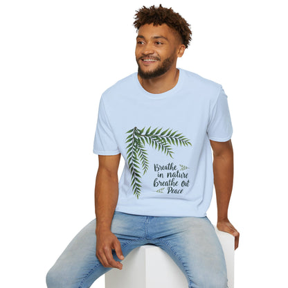 Breathe in Nature Unisex Softstyle T-Shirt - Peaceful Green Leaf Design