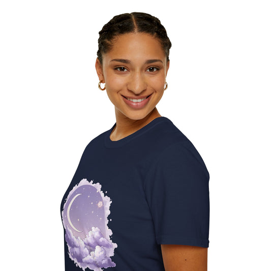Dreamy Moon Clouds Unisex T-Shirt - Softstyle Graphic Tee for Dreamers