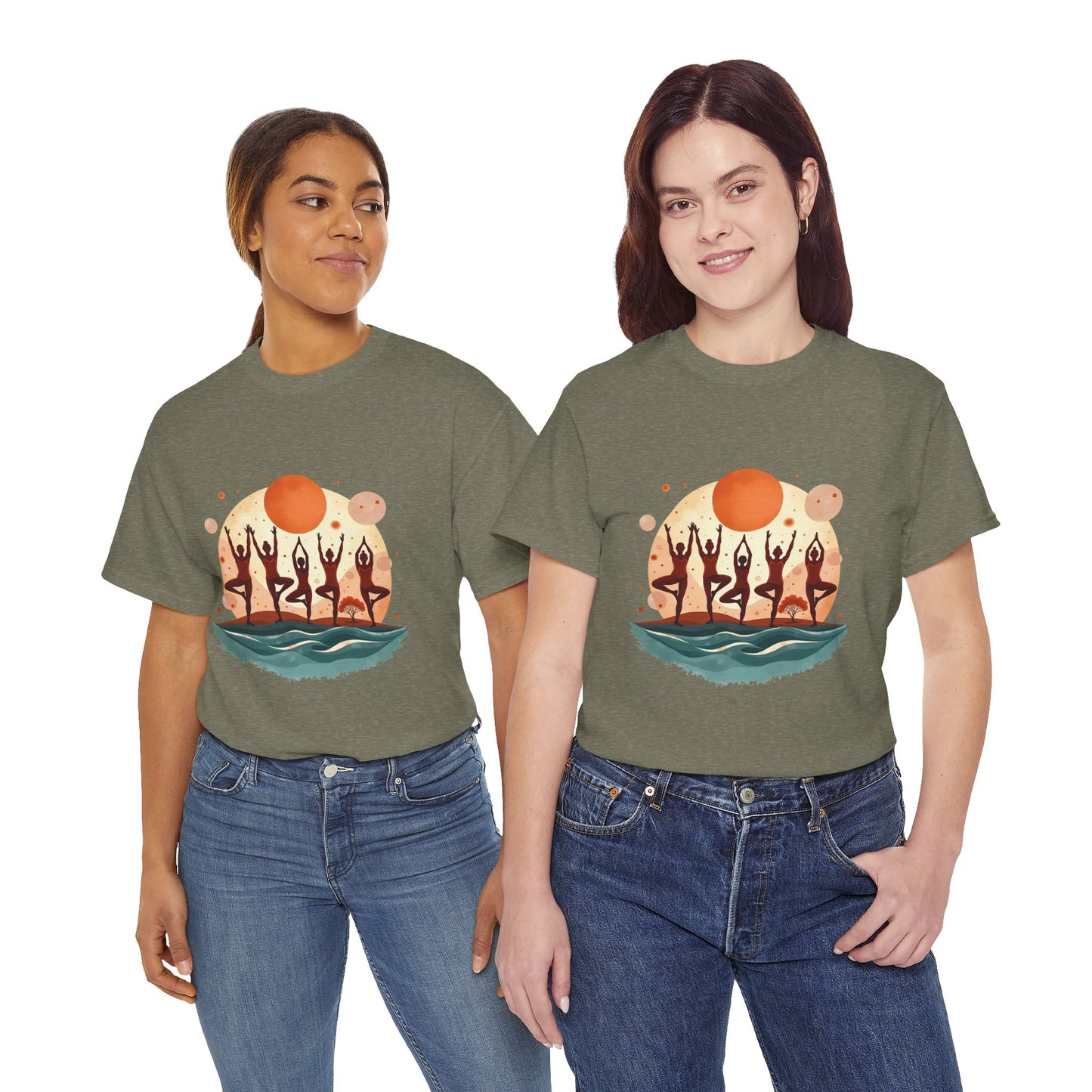 Sunset Dancers Unisex Heavy Cotton Tee | Bohemian Style Shirt for Music Festivals, Summer Parties, Gifts, Casual Wear
