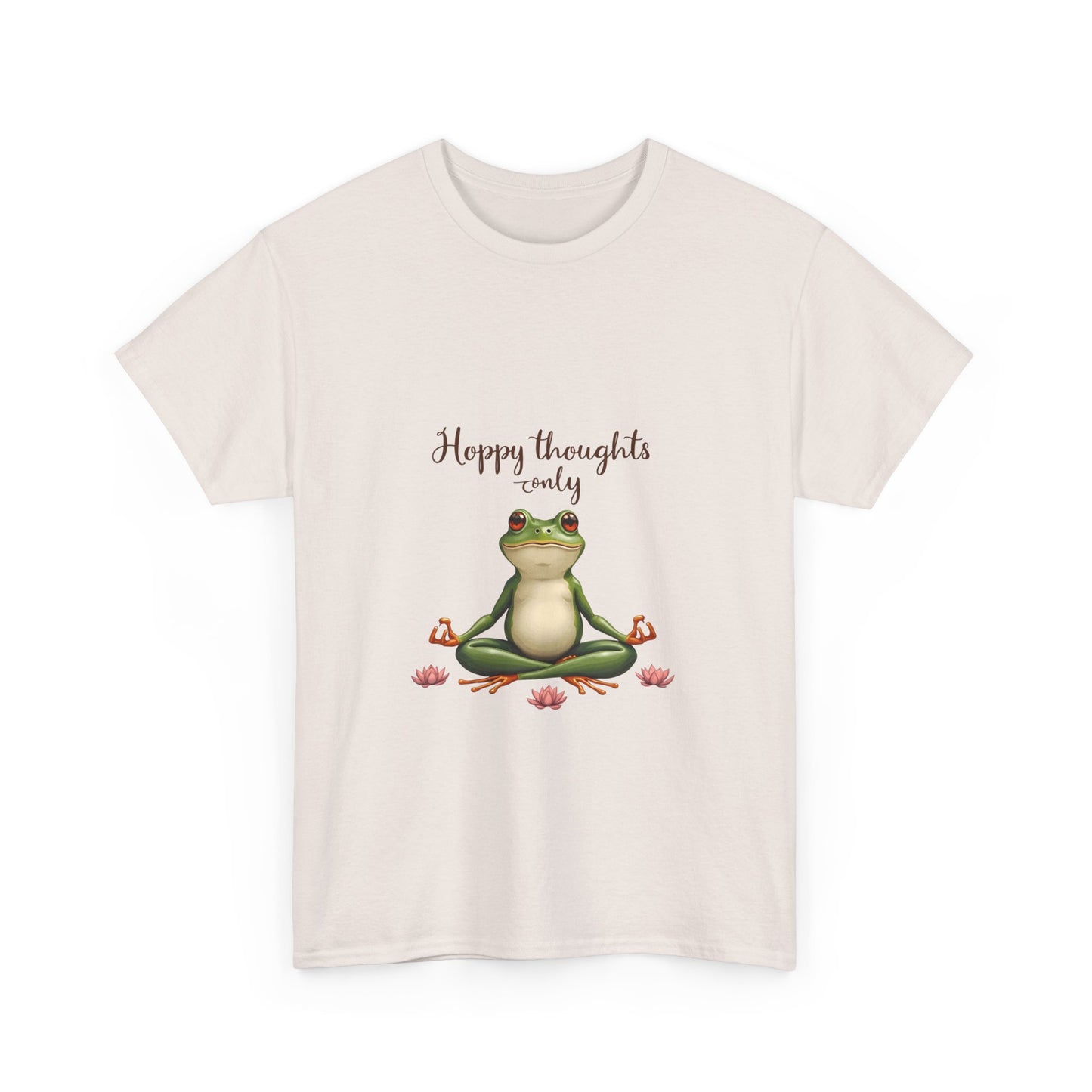 Happy Thoughts Frog Unisex Heavy Cotton Tee, Cute Animal Shirt, Meditation Apparel, Positive Vibes Tee, Gift for Yogis, Relaxed Style Tee