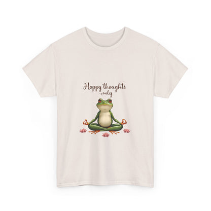 Happy Thoughts Frog Unisex Heavy Cotton Tee, Cute Animal Shirt, Meditation Apparel, Positive Vibes Tee, Gift for Yogis, Relaxed Style Tee