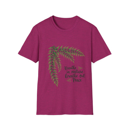 Breathe in Nature Unisex Softstyle T-Shirt - Peaceful Green Leaf Design
