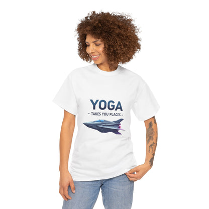 Yoga Takes You Places Unisex Heavy Cotton Tee, Comfortable Graphic T-Shirt, Yoga Lover Gift, Casual Wear, Birthday Present, Fitness Apparel