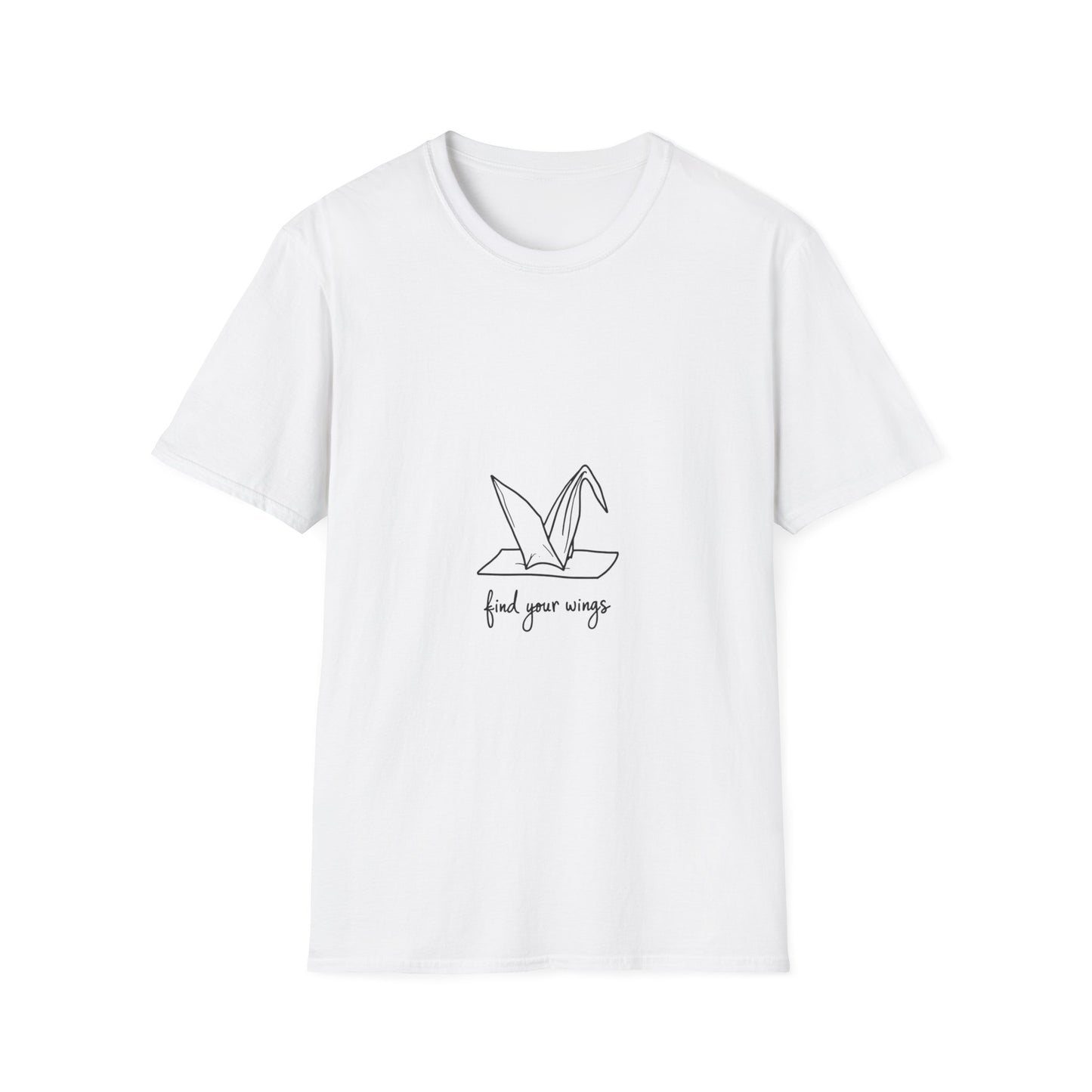 Inspirational Origami Crane T-Shirt, Find Your Wings Quote Tee, Unisex Softstyle Shirt, Gift for Her, Motivation Apparel, Casual Wear