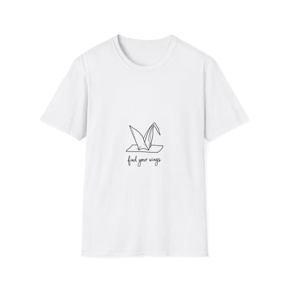 Inspirational Origami Crane T-Shirt, Find Your Wings Quote Tee, Unisex Softstyle Shirt, Gift for Her, Motivation Apparel, Casual Wear