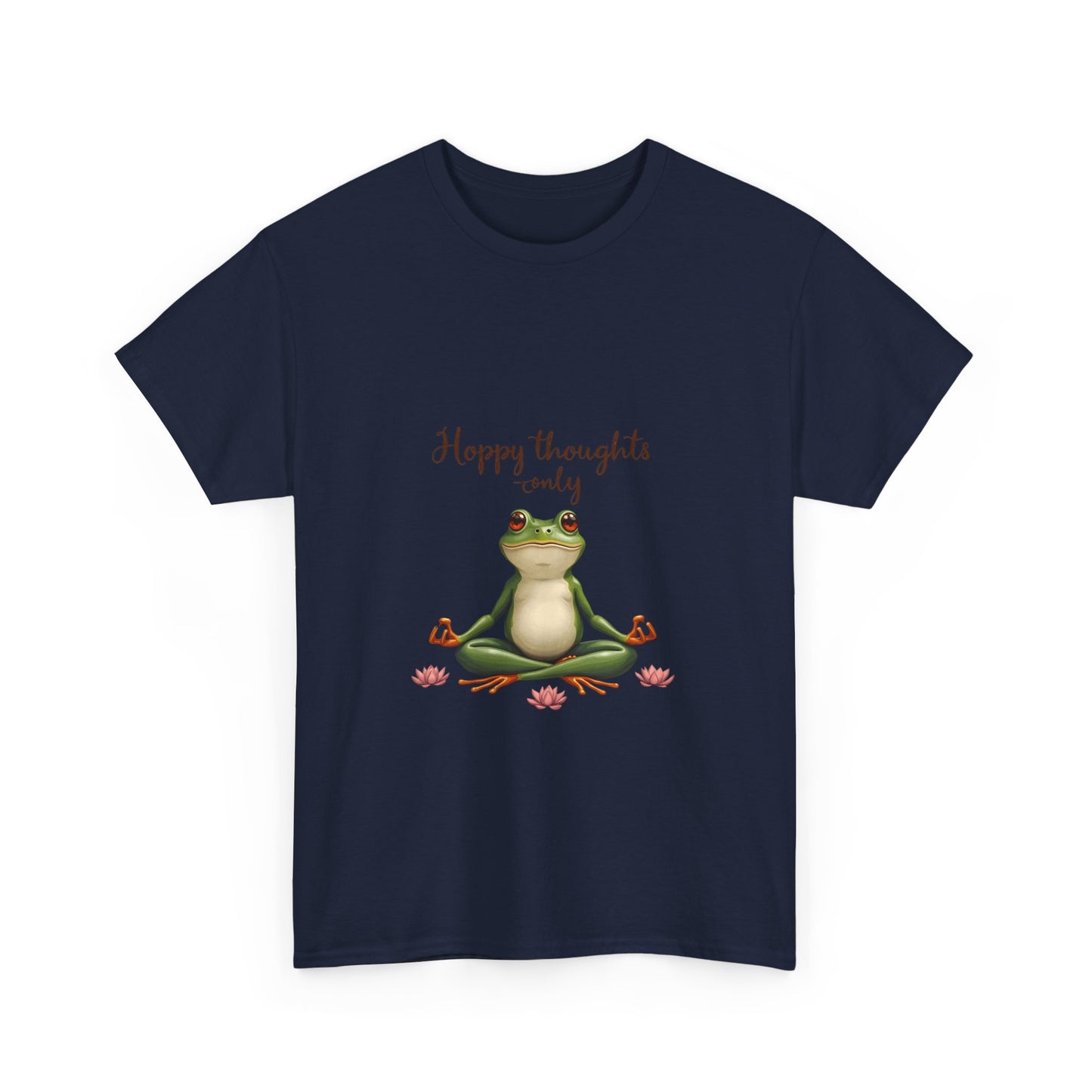 Happy Thoughts Frog Unisex Heavy Cotton Tee, Cute Animal Shirt, Meditation Apparel, Positive Vibes Tee, Gift for Yogis, Relaxed Style Tee