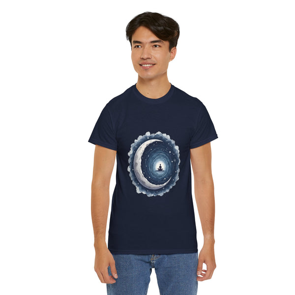 Celestial Moon Unisex Heavy Cotton Tee - Cosmic Graphic Shirt, Casualwear, Gift for Stargazers, Astronomy Enthusiasts, Unique Tee