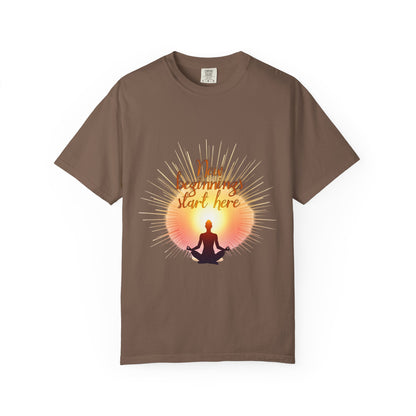 New Beginnings Unisex T-Shirt, Inspirational Tee, Motivation Shirt, Mindfulness Apparel, Gift for Yoga Lovers, Self-Care Clothing